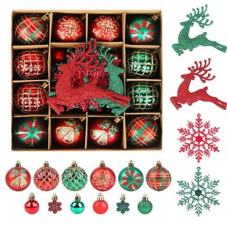 red and green tree decorations