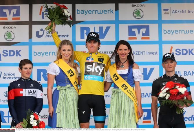 Geraint Thomas celebrates his overall victory