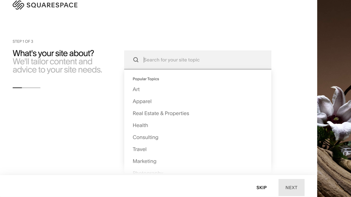 Screengrab showing setup process in Squarespace