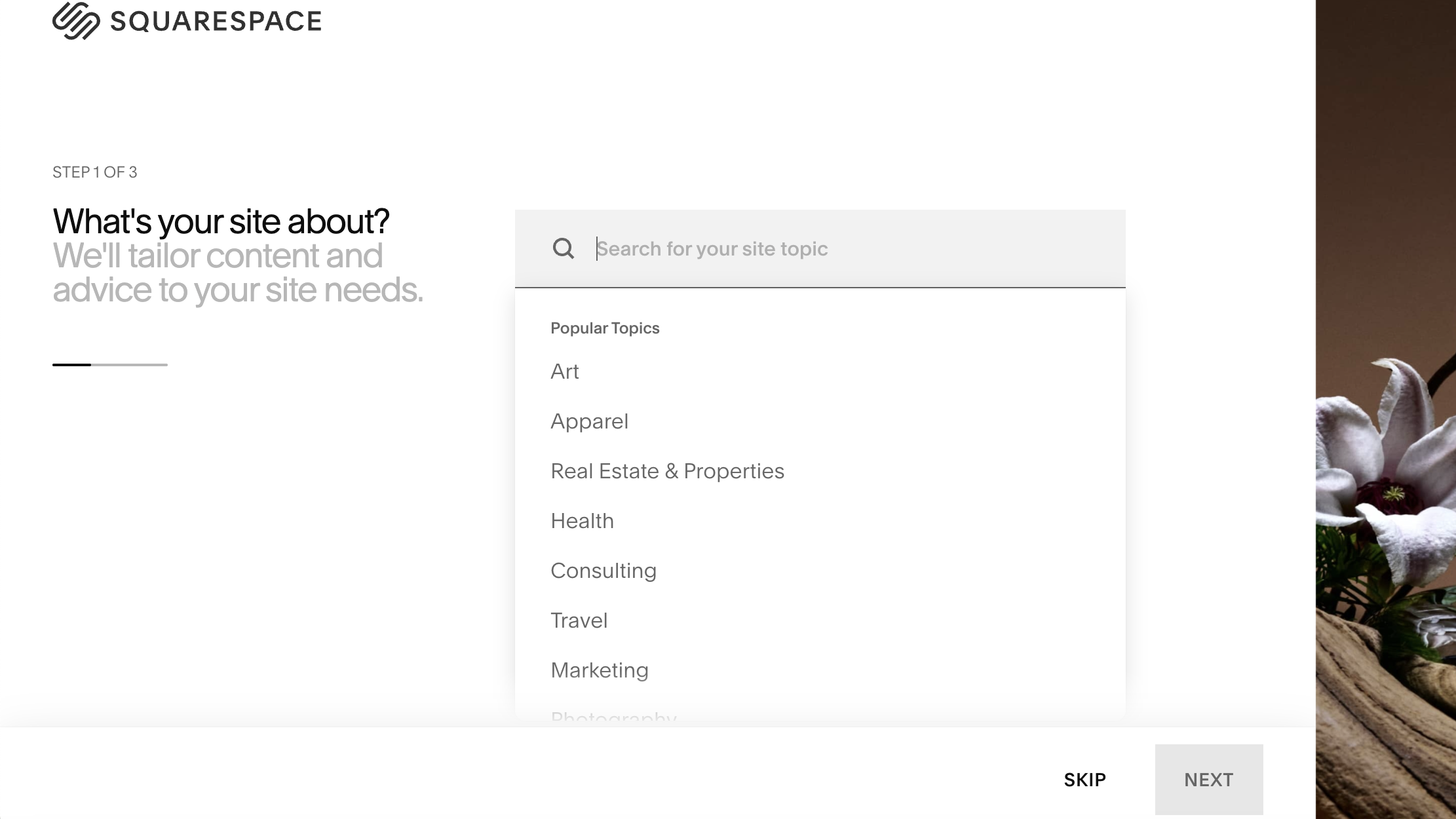 Screengrab showing setup process in Squarespace