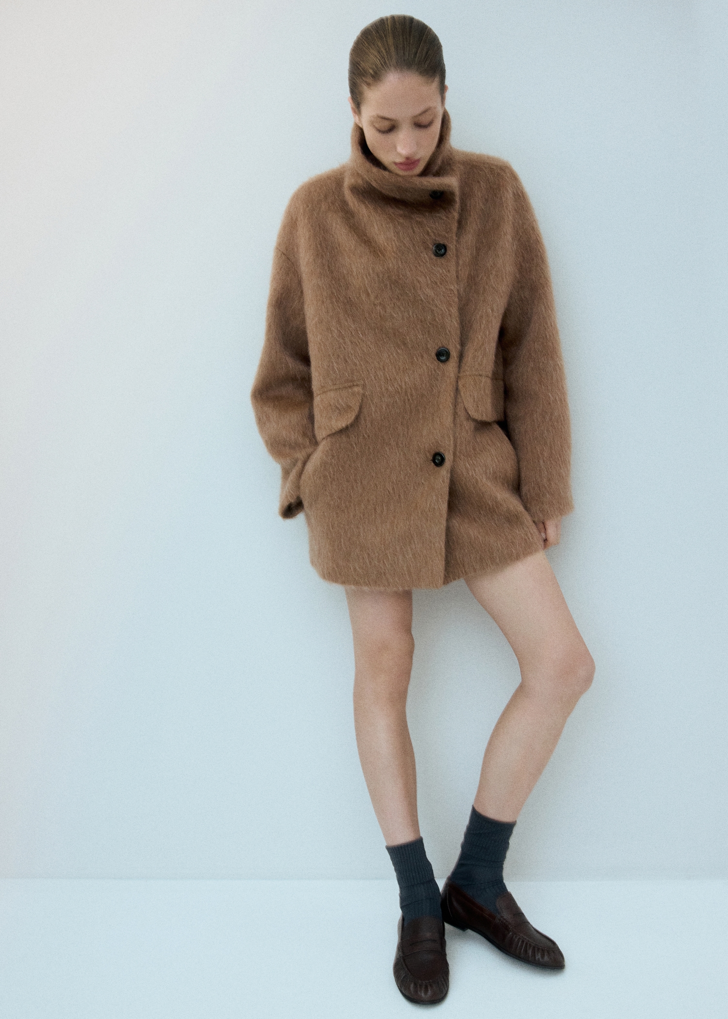 Wool-Blend Funnel-Neck Coat - Women | Mango Usa