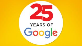 A '25 years of Google' badge on a yellow background
