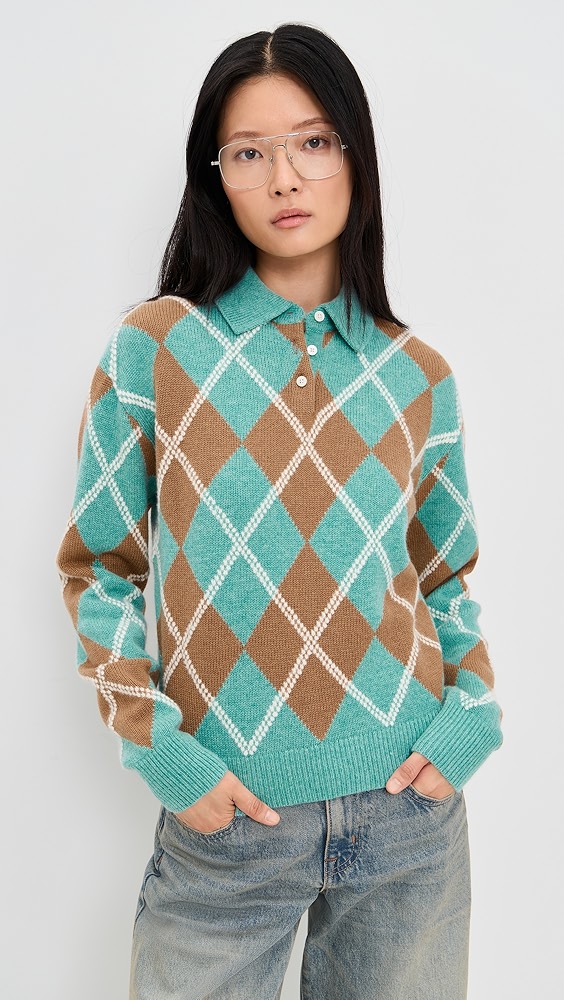 Guest in Residence Collegiate Argyle Polo Sweater