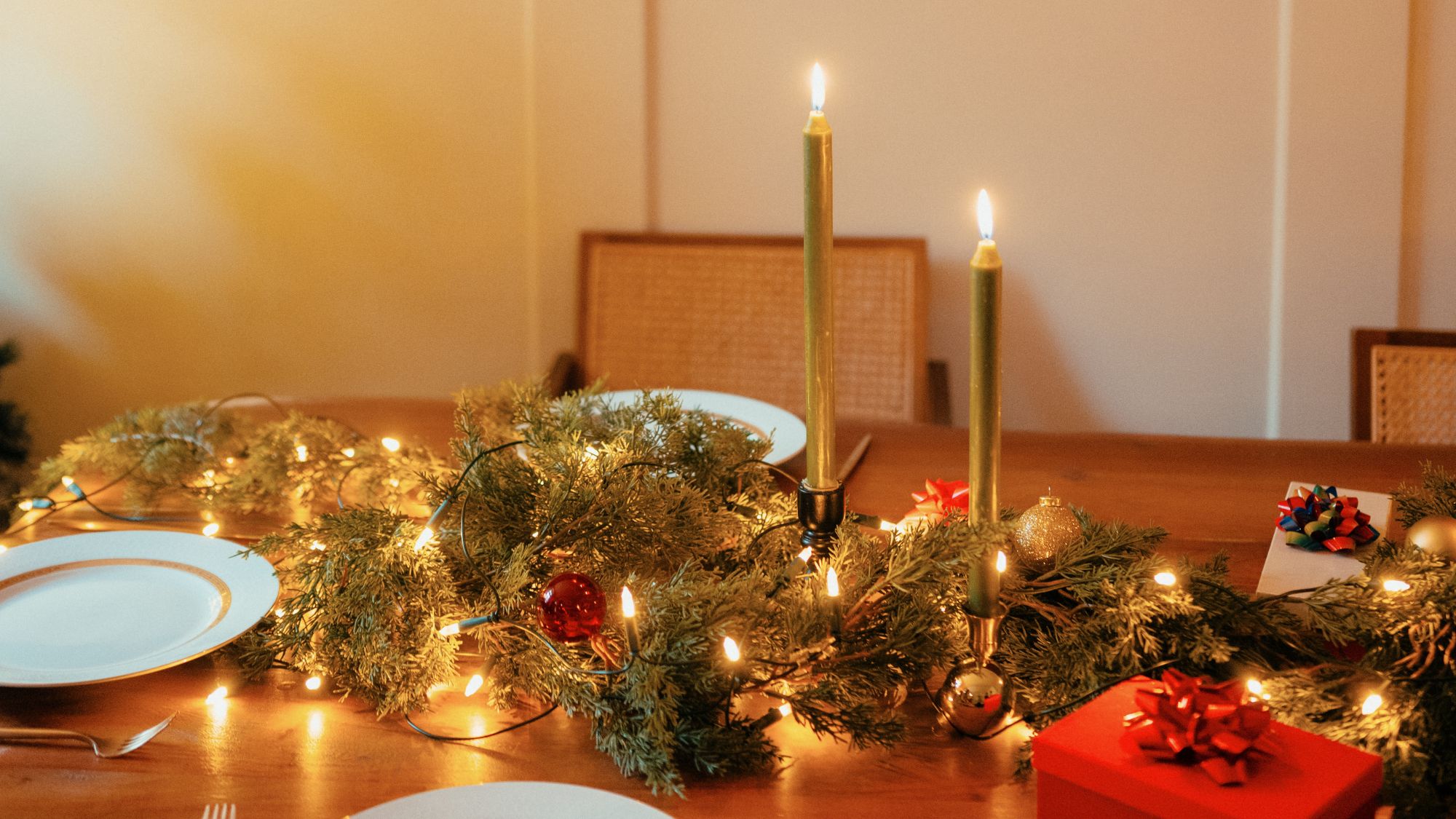 christmas tablescape with long candles