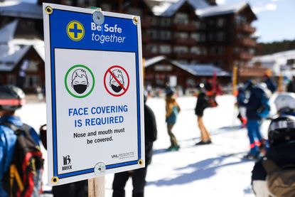 A sign asking people to wear masks in Breckenridge, Colorado.