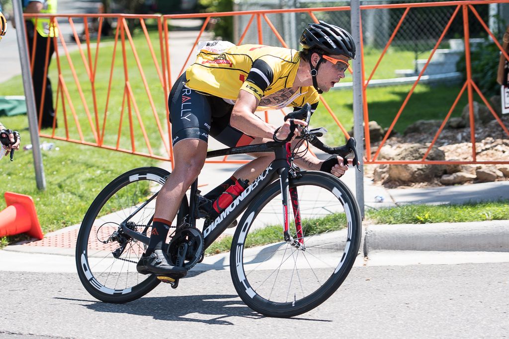 Evan Huffman (Rally Cycling) comes around the corner headed into the fast downhill
