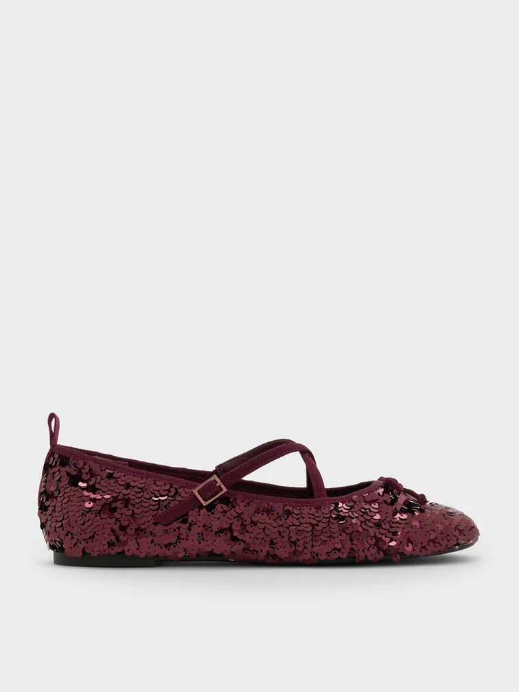 Charles &amp;amp; Keith, Sequinned Crossover Mary Jane Flats