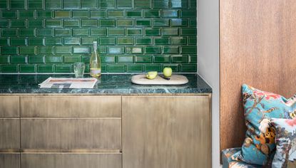Colored kitchen countertops trend, green kitchen worktops