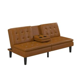 Mainstays Memory Foam Futon With Cupholder and Usb, Camel Faux Leather