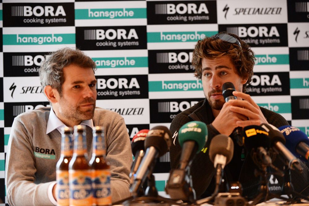Bora-Hansgrohe team manager Ralph Denk and Peter Sagan