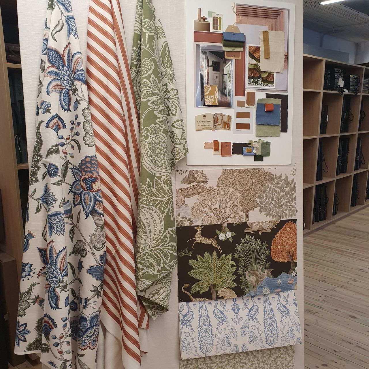A mood board for the John Lewis x Sanderson homeware collection with all the featured patterns included