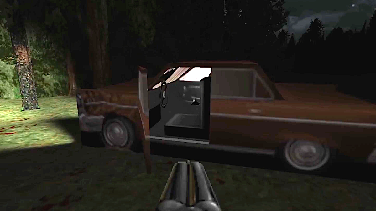 A screenshot of the car from myhouse.wad, a DOOM mod with an enigmatic, mysterious song featured therein. 