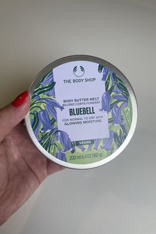 valeza holding the The Body Shop Bluebell Body Butter Melt