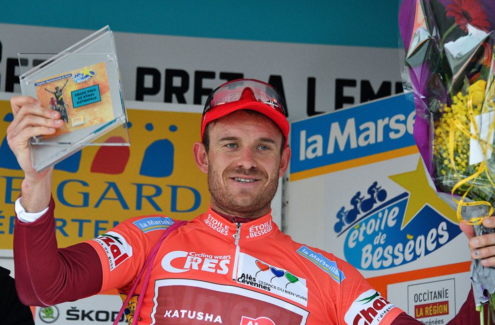 Alexander Kristoff on the podium after winning stage 2 at Etoile de Besseges