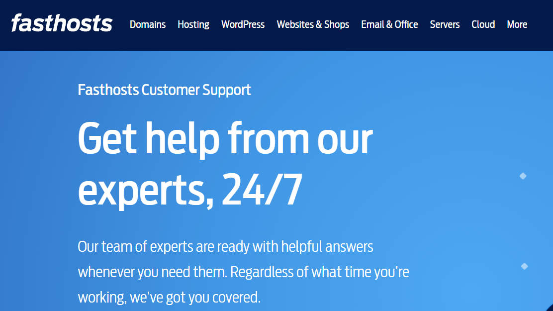 Fasthosts customer support homepage