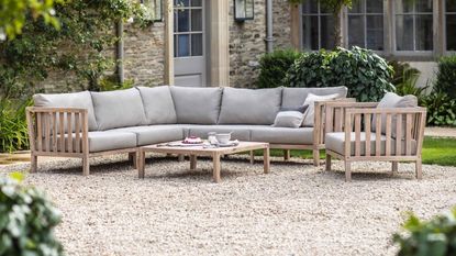 a wooden outdoor corner sofa set from Garden Trading