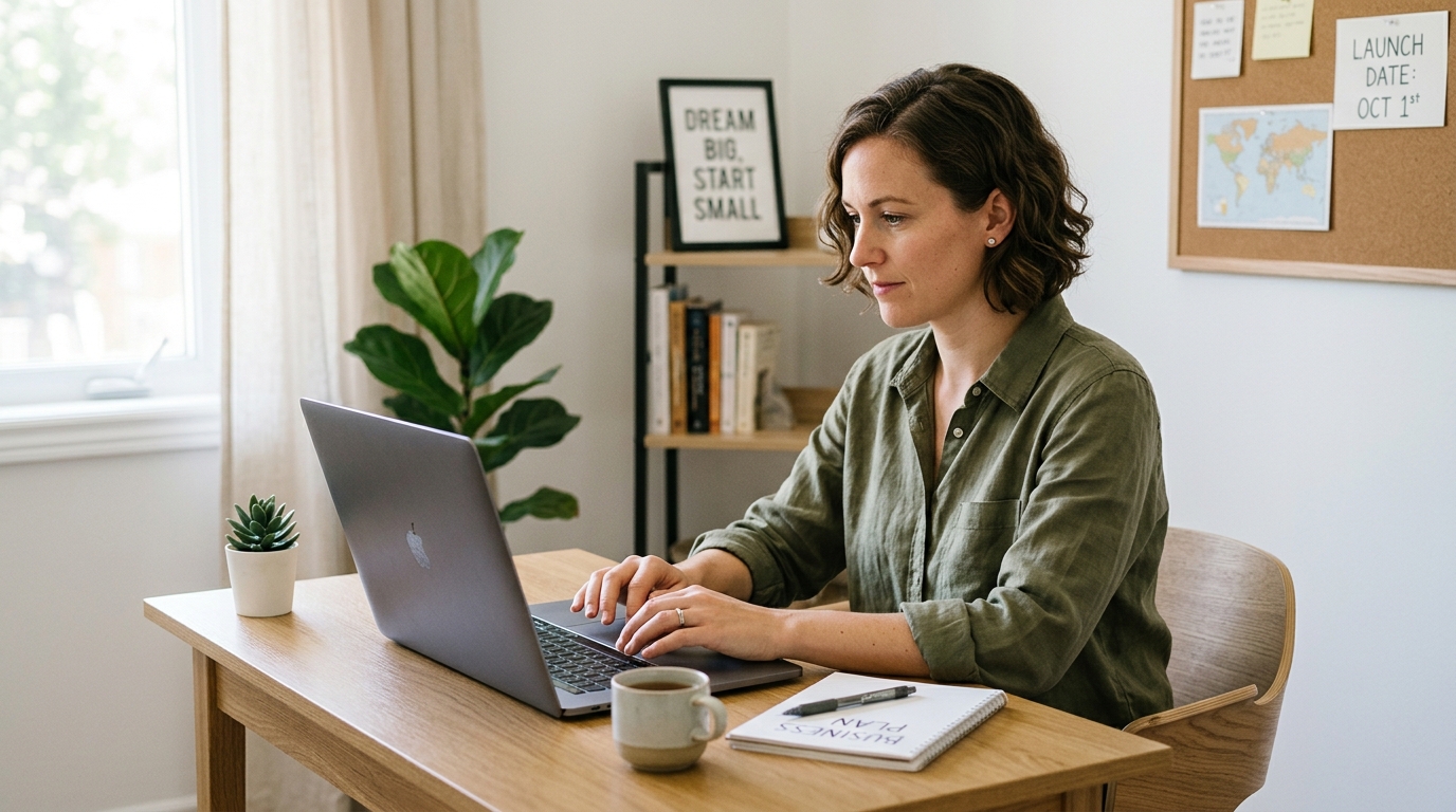 woman in an office starting a small business