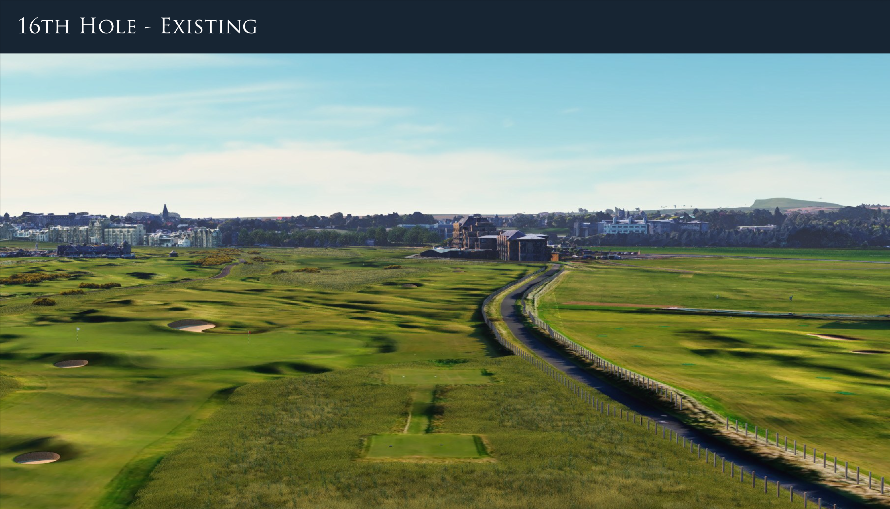 Before/after artist's impressions of the 16th hole at St Andrews Old Course