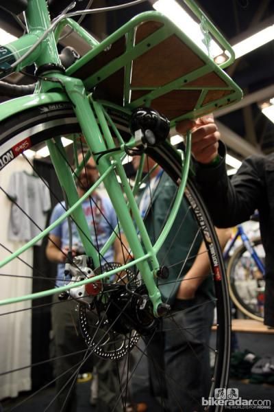 The front rack on this Shamrock Cycles city bike is big and stout but also easily removable should you decide you want to go for a longer spin sans cargo.