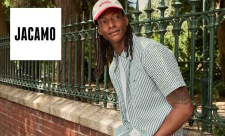 jacamo logo top left with a male model 