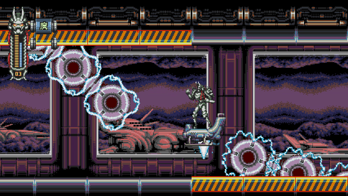 An image of 16-bit style action platformer Vengeful Guardian: Moonrider