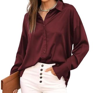 Jhsnjnr Burgundy Satin Shirt