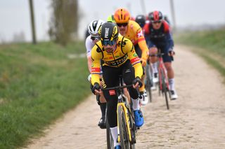 DENAIN FRANCE MARCH 17 Primoz Roglic of Slovenia and Team Jumbo Visma leads The Peloton during the 63rd Grand Prix De Denain Porte du Hainaut 2022 a 2003km one day race from Denain to Denain GPDenain on March 17 2022 in Denain France Photo by Luc ClaessenGetty Images