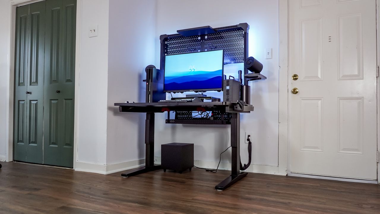 The Corsair Platform 4: Elevate Desk set up in a corner