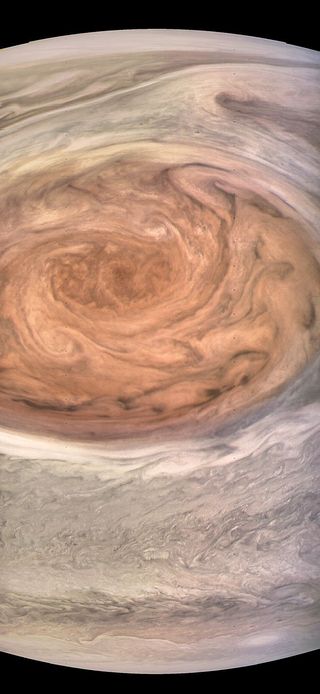 This enhanced-color image of Jupiter's Great Red Spot was created by citizen scientist Kevin Gill using data from the JunoCam imager on NASA's Juno spacecraft.