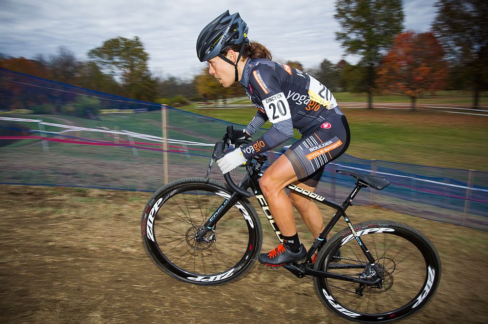 Crystal Anthony (BoulderCycleSport) makes her way up the hill and eventually finishes in the top 3 for the day.