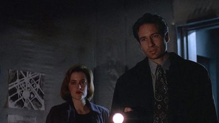 Gillian Anderson as Dana Scully and David Duchovny as Fox Mulder in The X-Files.
