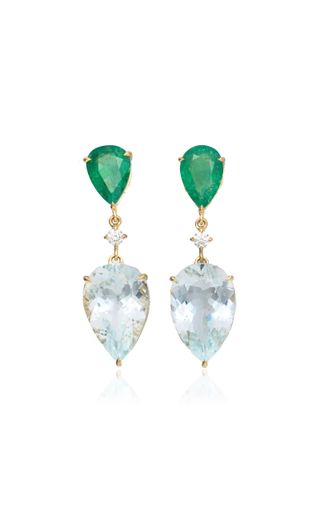 18k Yellow Gold Emerald and Aquamarine Earrings