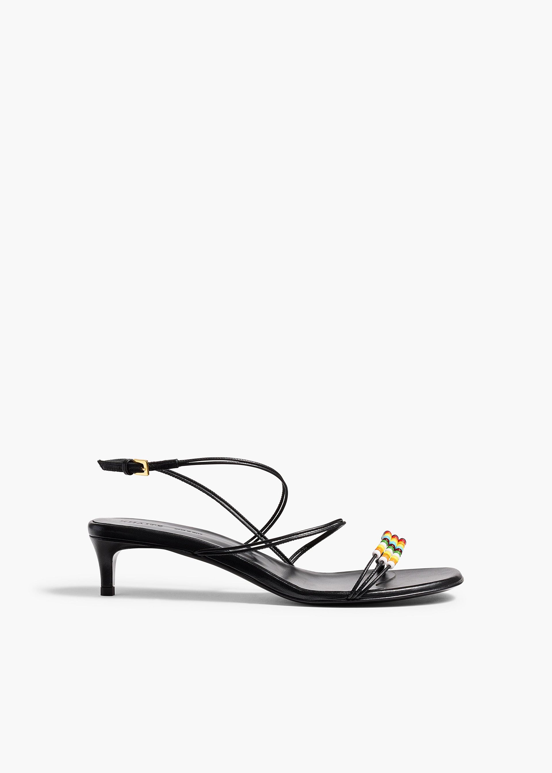 Khaite, Loop Kitten Heel Sandal With Beads in Black Leather
