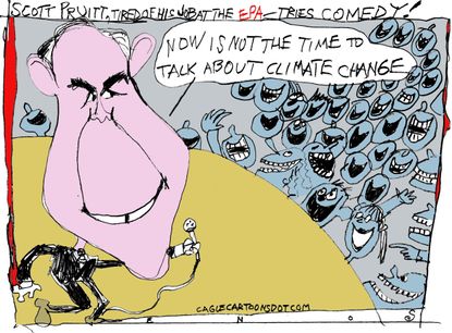 Political cartoon U.S. hurricanes Pruitt EPA climate change denial