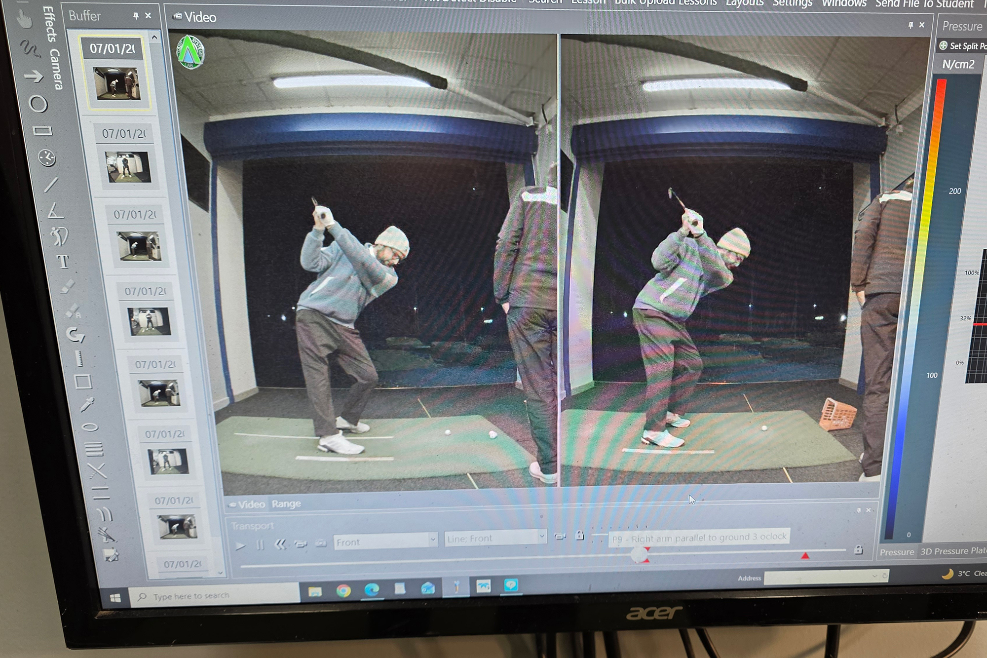 Johnny Percival in a before and after image at the top of backswing, with the image on the left showing a much better turn following the lesson with Ian Clark