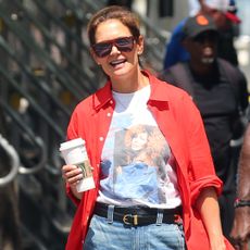 Katie Holmes was spotted on the Happy Hours set in studded ballet flats
