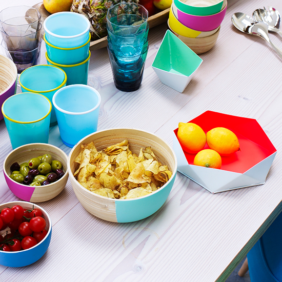 colour pop bamboo bowls with lemons and red berries