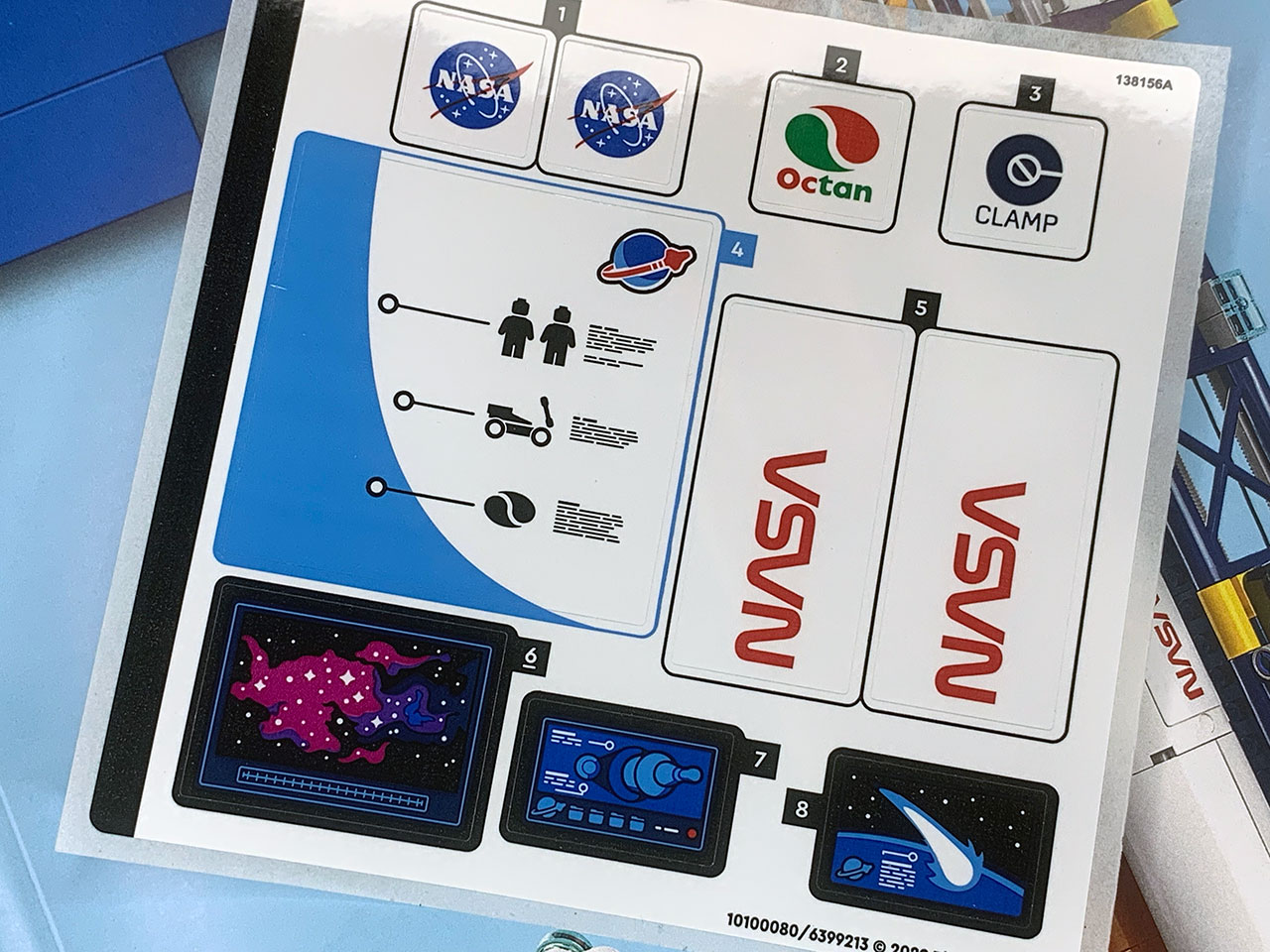 The Lego Rocket Launch Center set includes decals to adorn the Space Launch System (SLS) rocket with NASA's "meatball" and "worm" logos, as appear on the real-life booster.