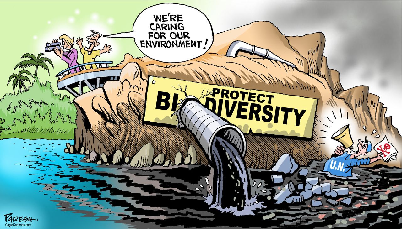 Political Cartoon U.S. UN report protect biodiversity sustainable development