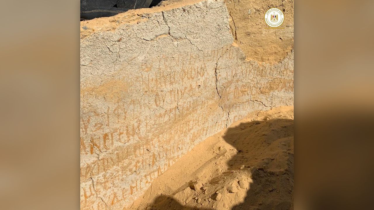 Graffiti, written in Greek with yellow ink, included passages from the bible.