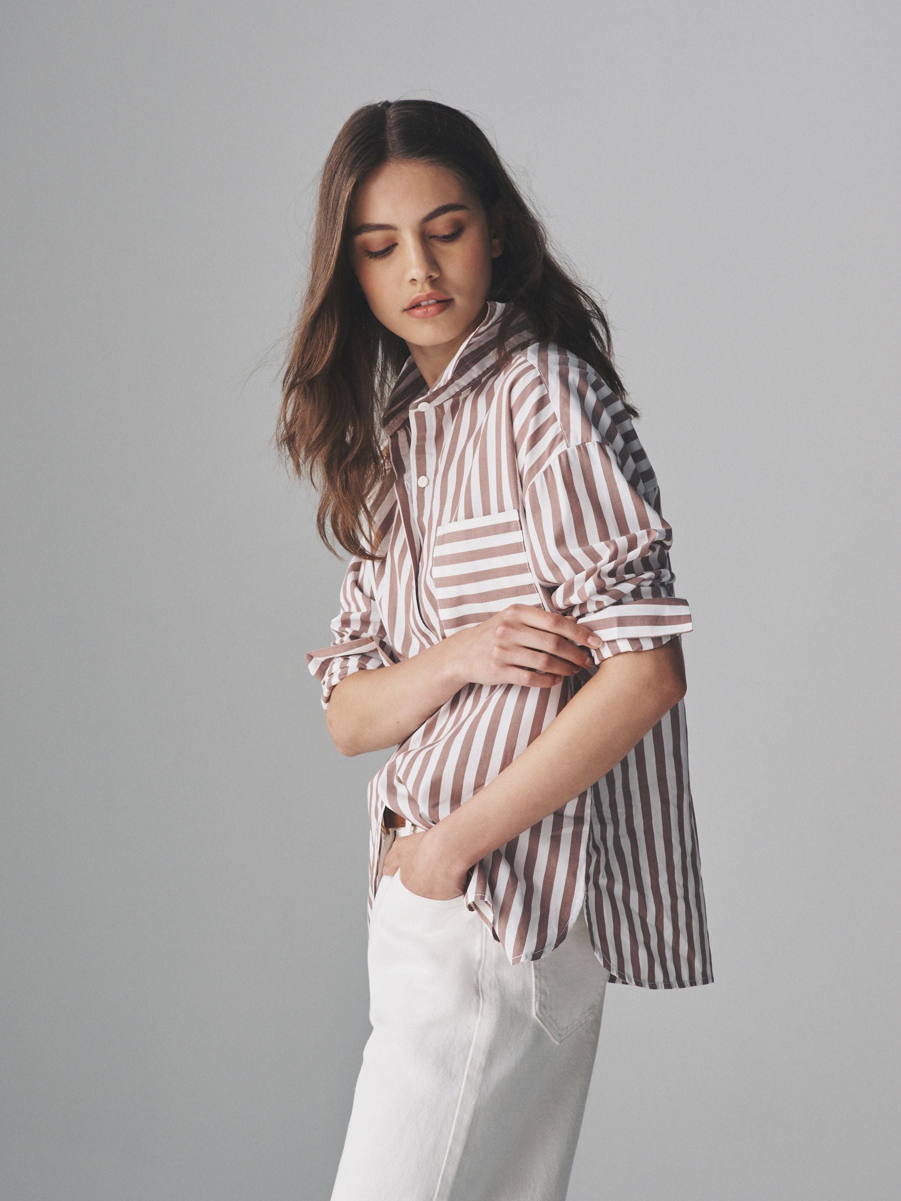 The Set White/brown Stripe 2 Pack Oxford Shirt