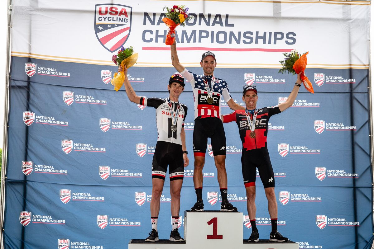 Haga, Rosskopf and Bookwalter on the US pro time trial podium in Oak Ridge, Tennessee