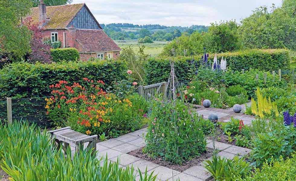 patchwork vegetable gardens in a traditional kitchen garden