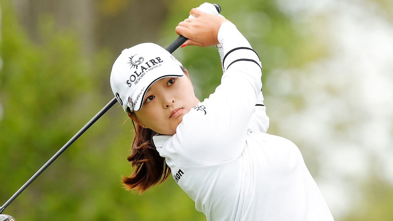 Jin Young Ko hits her shot on the 2nd tee during the first round of the 2022 Cognizant Founders Cup