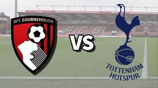The AFC Bournemouth and Tottenham Hotspur club badges on top of a photo of the Vitality Stadium in Bournemouth, England