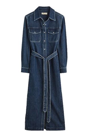  Madewell Denim Tie-Waist Midi Shirtdress in Avenida Wash