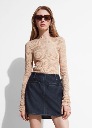 Topstitched Denim Mini Skirt