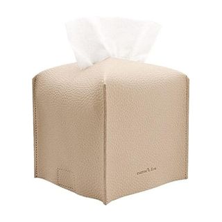 Beige leather-look tissue box holder