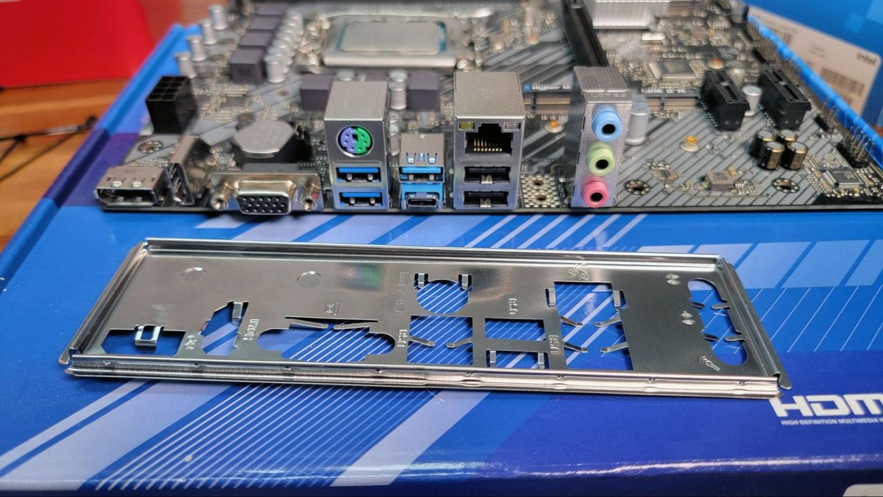 A motherboard IO shield before isntallation