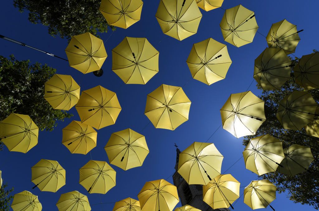 PRIVAS FRANCE SEPTEMBER 02 Start Yellow Umbrellas Gap Village Detail view during the 107th Tour de France 2020 Stage 5 a 183km stage from Gap to Privas 277m TDF2020 LeTour on September 02 2020 in Privas France Photo by Tim de WaeleGetty Images